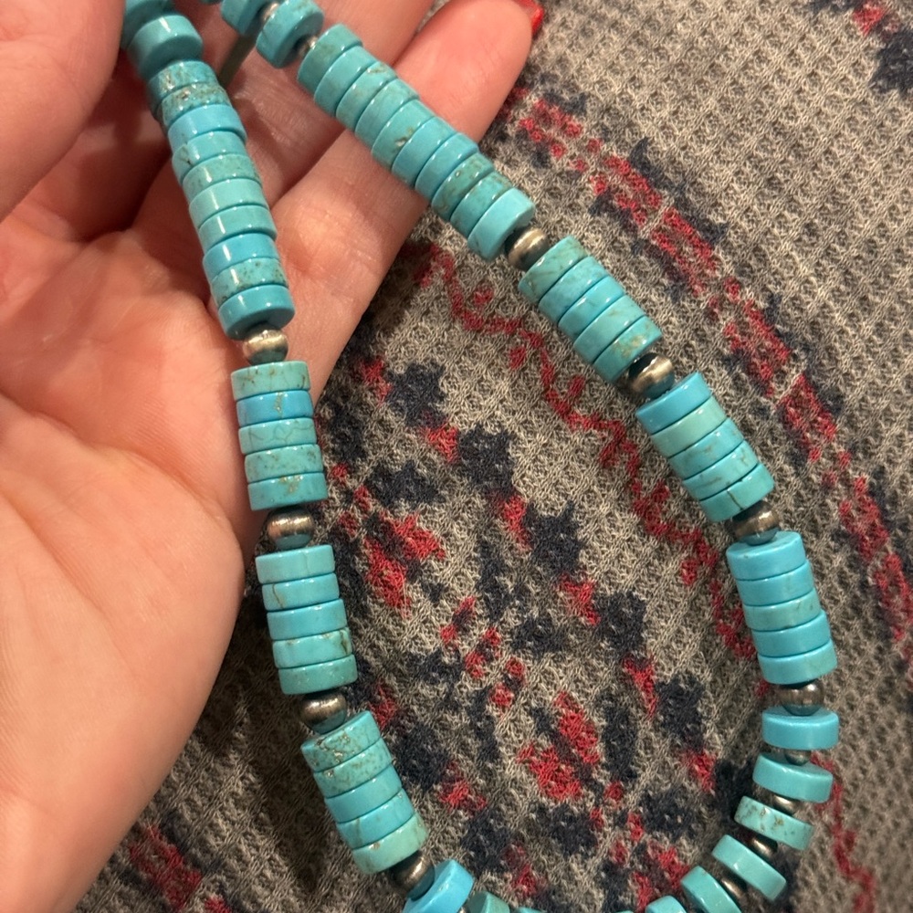 Native American Sterling Silver Navajo Pearl 8mm Turquoise HEISHI Necklace 19” - Picture 7 of 9